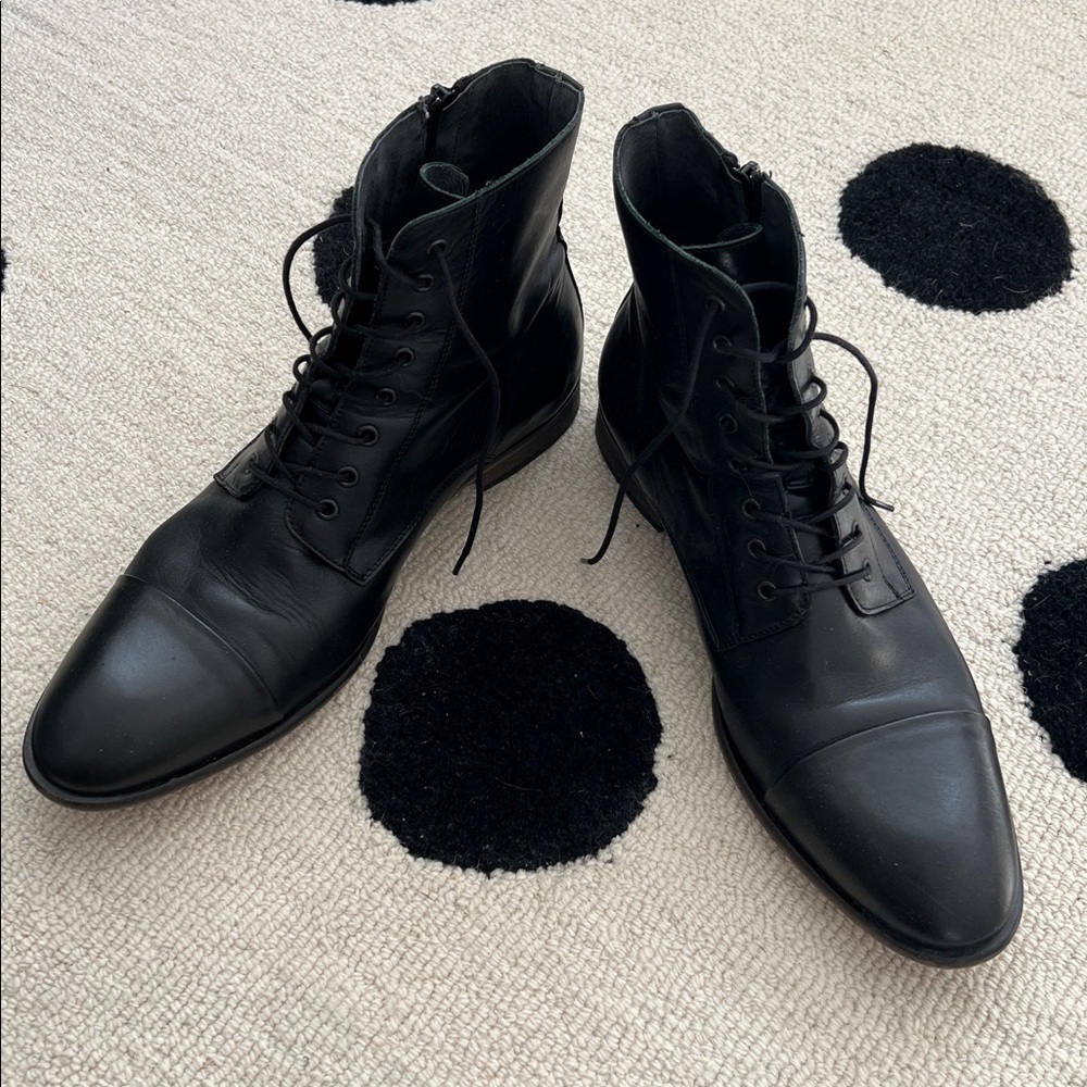 Selected Black Lace-Up/Side Zip Boots